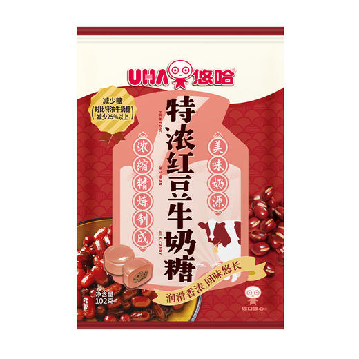 UHA悠哈奶糖 特浓红豆牛奶味102g/袋 糖果休闲零食 商品图0
