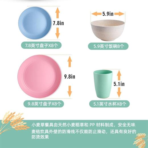 FDA认证 美国沃尔玛 HANMFEI 小麦秸秆餐具套装 32 件套 可放入洗碗机和微波炉 商品图1