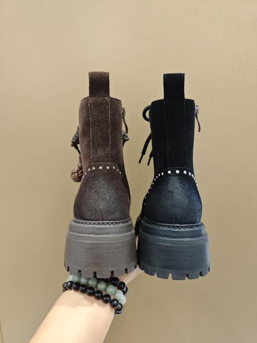 西村名物2025年冬季新款舒适厚底中跟绒底绒面马丁靴短筒靴X25D848691 商品图4