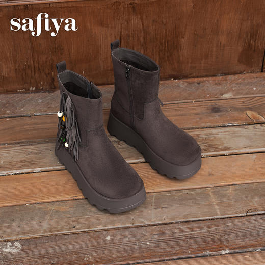 预售|Safiya/索菲娅流苏民族风坡跟厚底侧拉链百搭复古西部短靴2025SFD4116408 商品图4