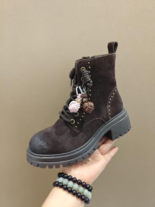 西村名物2025年冬季新款舒适厚底中跟绒底绒面马丁靴短筒靴X25D848691 商品图1