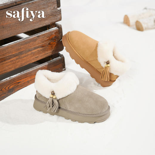 预售|Safiya/索菲娅2025时尚流苏厚底加绒抗寒百搭懒人保暖毛毛雪地靴SFD411A265 商品图4
