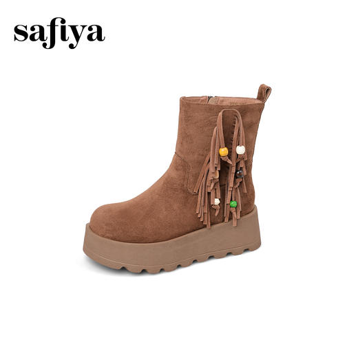 预售|Safiya/索菲娅流苏民族风坡跟厚底侧拉链百搭复古西部短靴2025SFD4116408 商品图11
