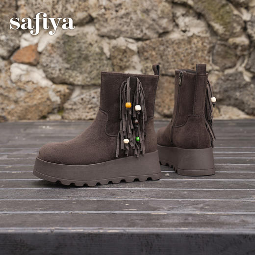 预售|Safiya/索菲娅流苏民族风坡跟厚底侧拉链百搭复古西部短靴2025SFD4116408 商品图6