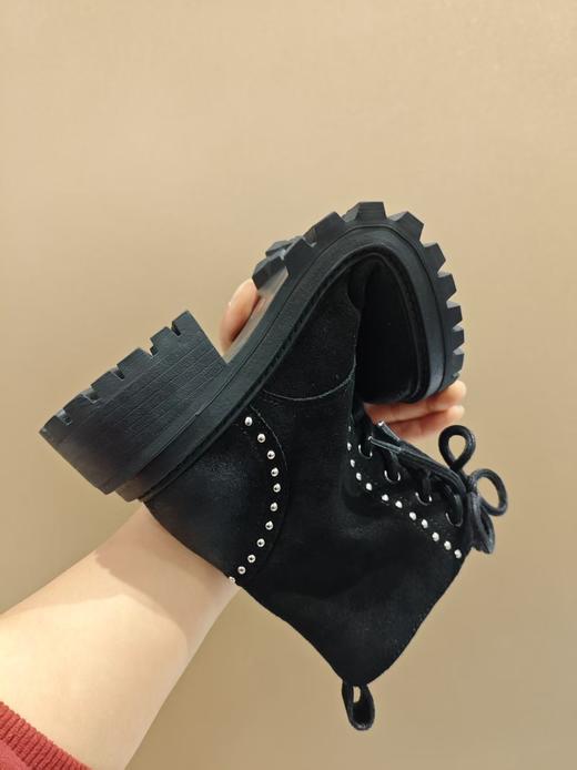 西村名物2025年冬季新款舒适厚底中跟绒底绒面马丁靴短筒靴X25D848691 商品图7