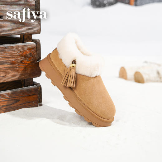 预售|Safiya/索菲娅2025时尚流苏厚底加绒抗寒百搭懒人保暖毛毛雪地靴SFD411A265 商品图0