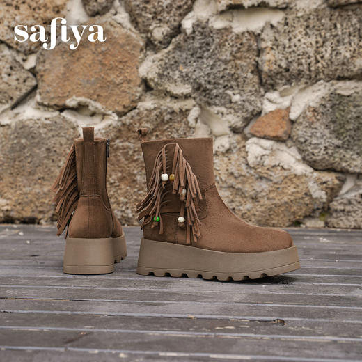 预售|Safiya/索菲娅流苏民族风坡跟厚底侧拉链百搭复古西部短靴2025SFD4116408 商品图1