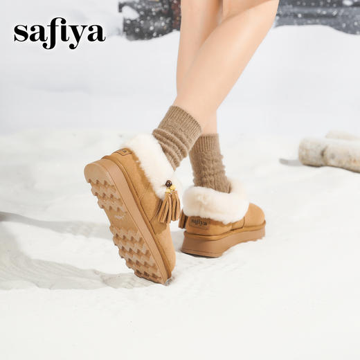 预售|Safiya/索菲娅2025时尚流苏厚底加绒抗寒百搭懒人保暖毛毛雪地靴SFD411A265 商品图8