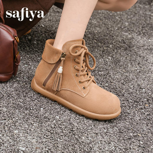预售|Safiya/索菲娅2025游牧风流苏侧拉链系带休闲百搭舒适平底短靴SFD4116402 商品图4