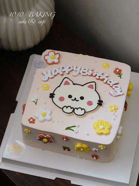 「奶芙喵の春日花宴」手绘蛋糕·100%动物奶油（附图8寸正方形·提前48小时预订）