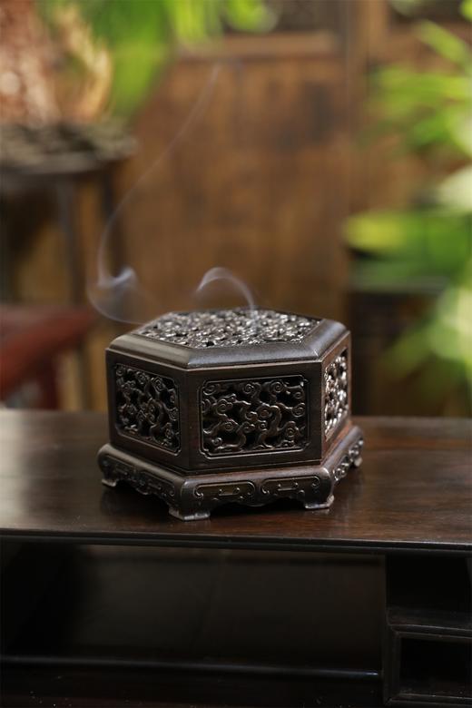 六角祥云纹紫光檀香炉 商品图2