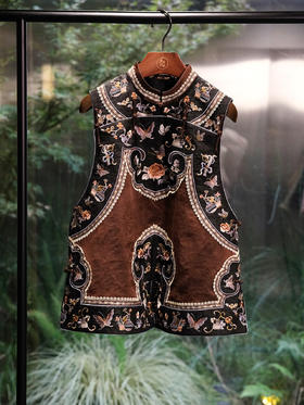 盛唐牡丹盛奢系列 | 真丝香云纱双如意手推绣马甲-红棕