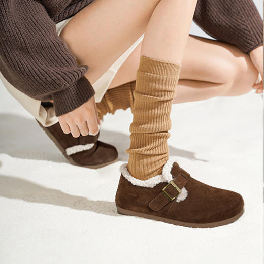 Safiya/索菲娅2025秋冬加绒保暖百搭外穿平底一脚蹬毛毛勃肯鞋SFD4112091 商品图0