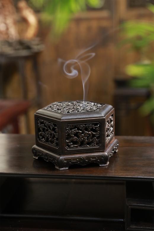 六角祥云纹紫光檀香炉 商品图1