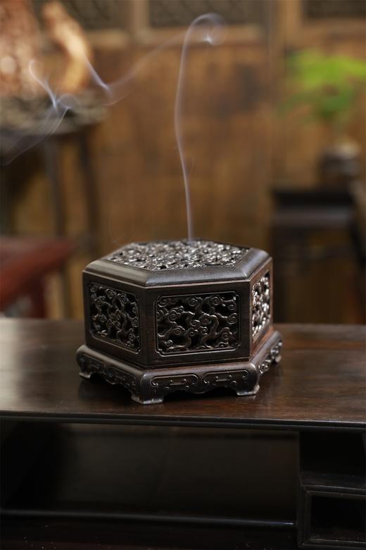 六角祥云纹紫光檀香炉 商品图4