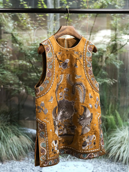 盛唐牡丹盛奢系列 | 真丝香云纱手推绣马甲-橙色 商品图0