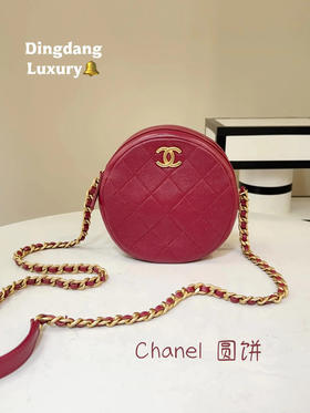 Chanel 红色 牛皮 圆饼包 可放手机 30开
