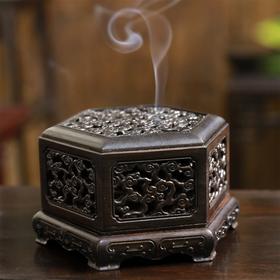 六角祥云纹紫光檀香炉