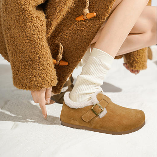 Safiya/索菲娅2025秋冬加绒保暖百搭外穿平底一脚蹬毛毛勃肯鞋SFD4112091 商品图3