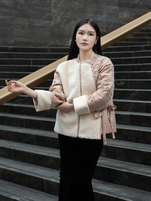 盛唐婧 | 新中式重缎真丝宋锦羊毛外套-粉色 商品图1