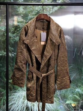 盛唐婧 | 轻奢时尚油丝香云纱中长款风衣-棕色