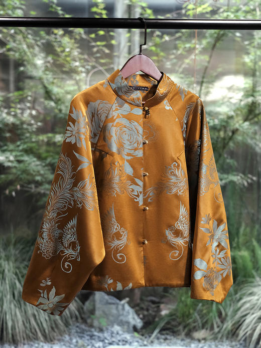 盛唐婧 | 凤戏牡丹新中式老缎蝙蝠袖外套-橘色 商品图0