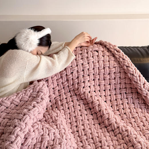 【换季出清】自然醒ins粗针半边绒手工沙发毯床尾毯家居毛毯MT 商品图0