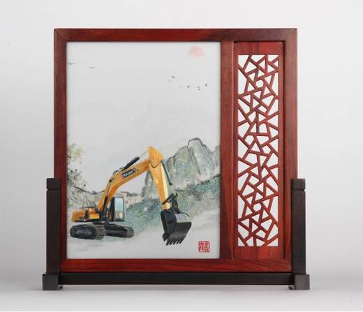 湘绣-挖机山水摆件 商品图0