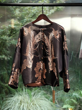 盛唐婧 | 时尚新中式老缎蝙蝠袖对襟外套-黑色