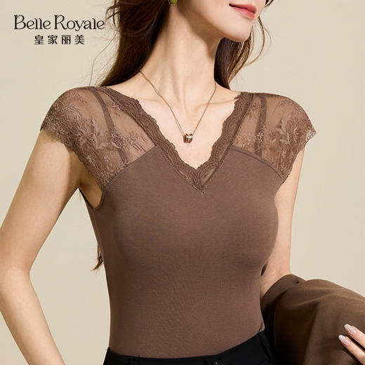 皇家丽美蕾丝小飞袖内衣 唯美蕾丝 V 领免穿文胸 显瘦版型内衣内搭二合一BXD8157 商品图0