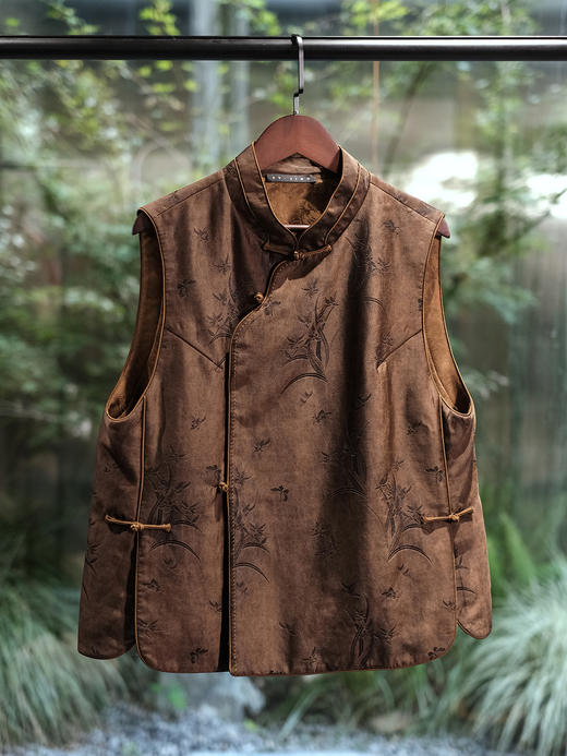 盛唐婧 | 轻奢极简提花重缎香云纱偏襟夹棉马甲 商品图0