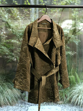 盛唐婧 | 轻奢时尚油丝香云纱中长款风衣-绿色