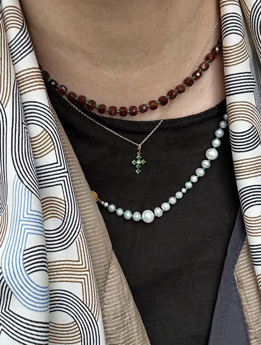 SpoiledBrat Jewelry编织系列 | 钙铝石榴石珍珠长链 Y型链 双层链 商品图7