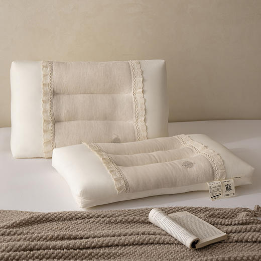 自然醒白云织梦亚麻枕棉麻高低枕芯花边亚麻刺绣枕头XK 商品图13