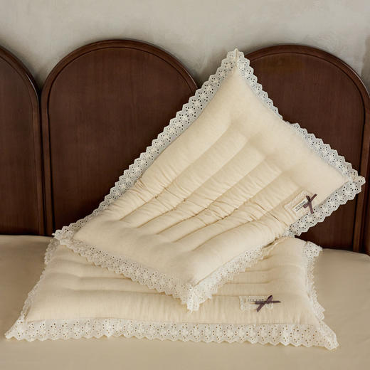 自然醒蕾丝花边棉麻定型低枕亚麻低枕头蕾丝花边成人枕芯XK 商品图5