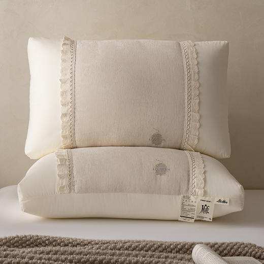 自然醒白云织梦亚麻枕棉麻高低枕芯花边亚麻刺绣枕头XK 商品图5