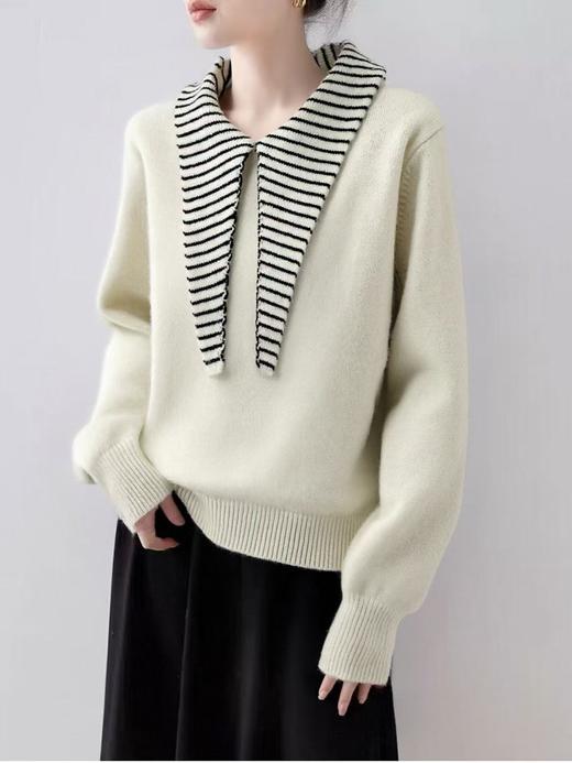 【韩系毛衣】2025 条纹兔耳朵领短款宽松针织毛衣-喜出 商品图2