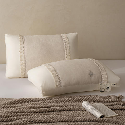 自然醒白云织梦亚麻枕棉麻高低枕芯花边亚麻刺绣枕头XK 商品图4