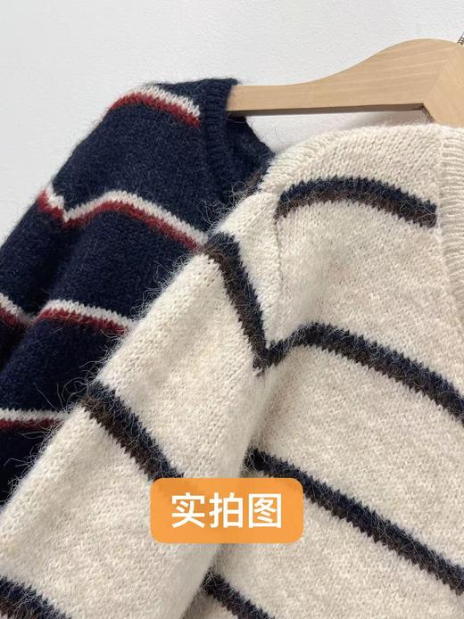 【韩系毛衣】2025 长毛高级感条纹短款宽松针织毛衣-喜出 商品图2