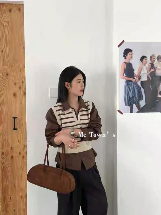 【韩系毛衣】ME TOWN'S S386假两件针织拼衬衫毛衣-喜出 商品图1