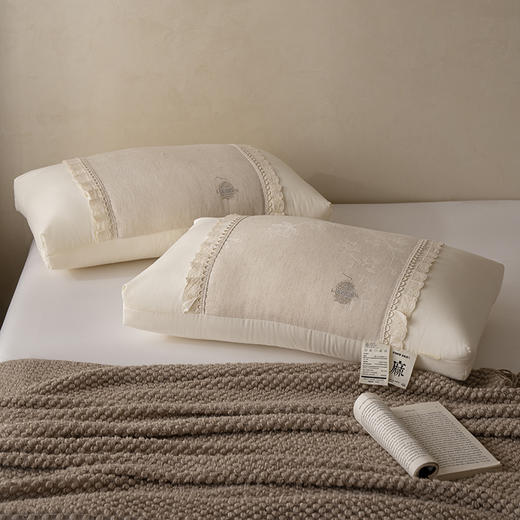 自然醒白云织梦亚麻枕棉麻高低枕芯花边亚麻刺绣枕头XK 商品图6