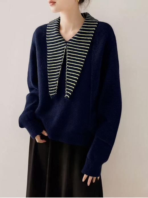 【韩系毛衣】2025 条纹兔耳朵领短款宽松针织毛衣-喜出 商品图3