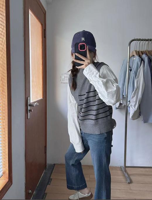 【韩系毛衣】ME TOWN'S半高领假两件条纹针织衬衫袖毛衣-喜出 商品图0