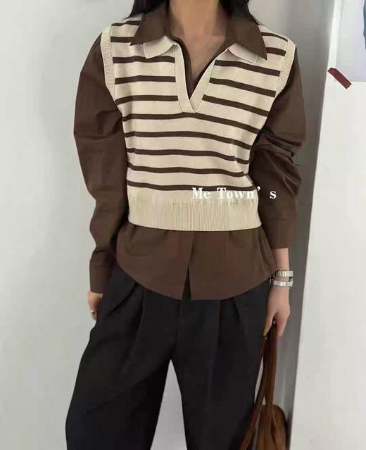 【韩系毛衣】ME TOWN'S S386假两件针织拼衬衫毛衣-喜出 商品图0