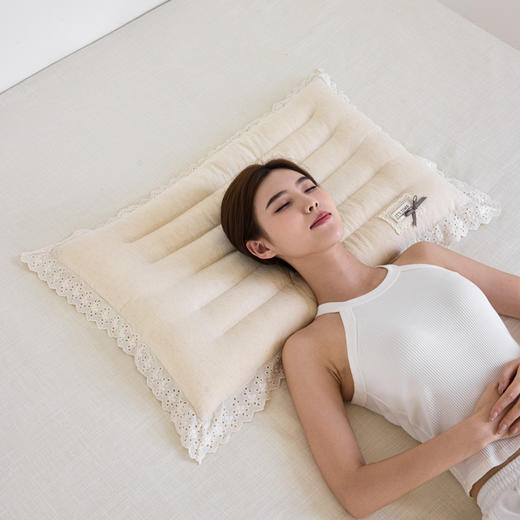 自然醒蕾丝花边棉麻定型低枕亚麻低枕头蕾丝花边成人枕芯XK 商品图0