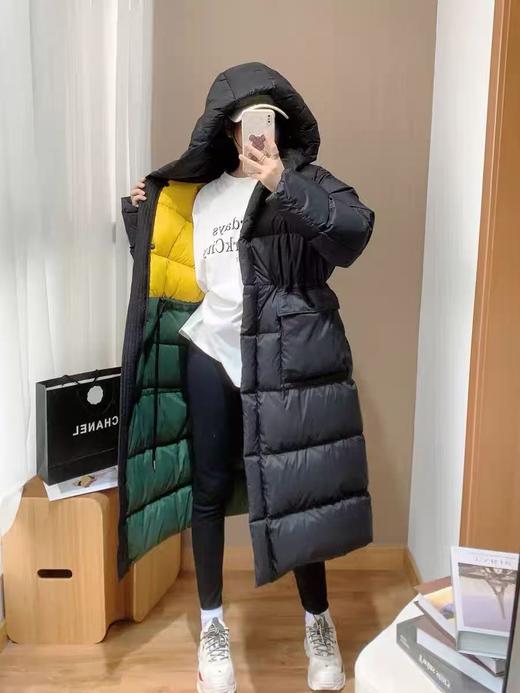 收腰可抽绳【羽绒服】90%白鸭绒彩色内衬可抽绳松紧腰连帽羽绒服-喜出 商品图3