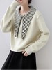 【韩系毛衣】2025 条纹兔耳朵领短款宽松针织毛衣-喜出 商品缩略图1