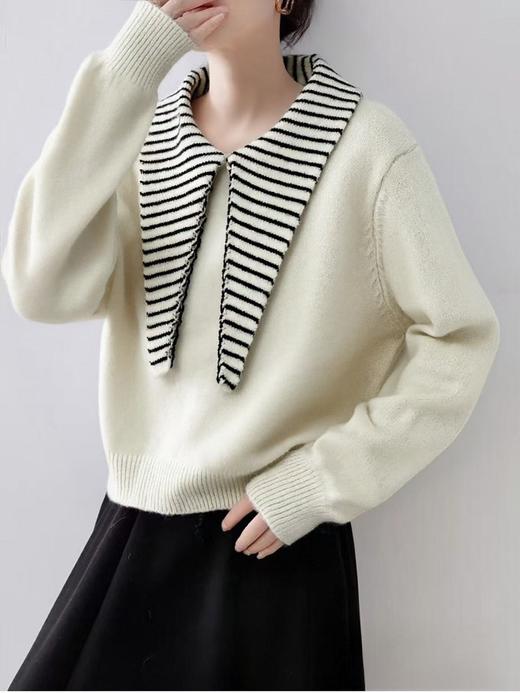 【韩系毛衣】2025 条纹兔耳朵领短款宽松针织毛衣-喜出 商品图1