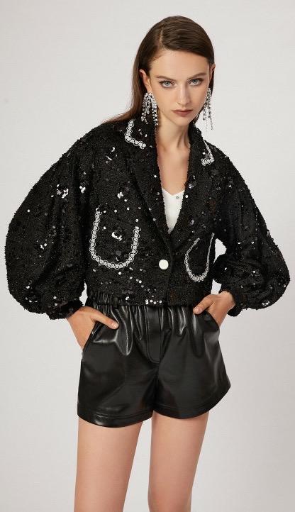 花朵亮片粗纺呢短外套 商品图0