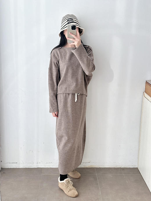 新品秋冬抽绳羊毛直筒中长款半裙套装 商品图5